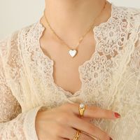 Korean Style White Sea Shell Peach Heart Necklace Female Titanium Steel Plated 18k Real Gold Necklace sku image 1