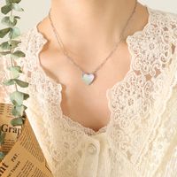 Korean Style White Sea Shell Peach Heart Necklace Female Titanium Steel Plated 18k Real Gold Necklace sku image 2