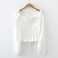 Simple Elastic Waist Puff Sleevessquare-neck Blouse Lace-up Shirt main image 7