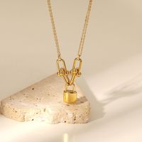 Fashion Stainless Steel Three-dimensionalu-shaped Chain Lock Shape Pendant Necklace main image 1