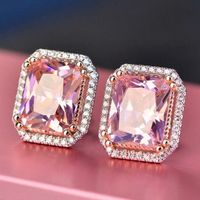 New Retro Pink Diamond Zircon Copper Platinum Plated Copper Earrings main image 2