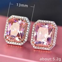 New Retro Pink Diamond Zircon Copper Platinum Plated Copper Earrings main image 4