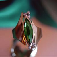 Jewelry Shape Set Green Marquise Zircon Copper Plated Rose Gold Engagement Ring main image 3