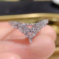New Fashion V-shaped Micro-encrusted Zircon Female Princess Copper Ring main image 4