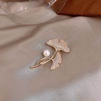 Brooch Alloy Ginkgo Leaf Pearl Micro-encrusted Zircon Suit Jacket Corsage Decoration main image 5
