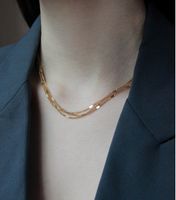 Funkelnde Halskette Drei Schichten Mode-titan-stahl Überzogene 18k Gold-halskette main image 4