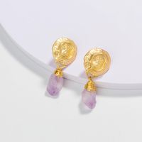 Fashion Trend Matte Gold Purple Natural Stone Drop Earrings Wholesale main image 1
