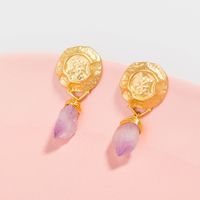 Fashion Trend Matte Gold Purple Natural Stone Drop Earrings Wholesale main image 3