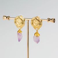 Fashion Trend Matte Gold Purple Natural Stone Drop Earrings Wholesale main image 4