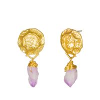 Fashion Trend Matte Gold Purple Natural Stone Drop Earrings Wholesale main image 6