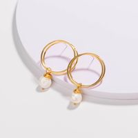 Fashion Brands Exaggerated Double Circle Pearl Drop Earrings Wholesale main image 2