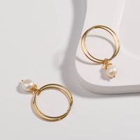 Fashion Brands Exaggerated Double Circle Pearl Drop Earrings Wholesale main image 5