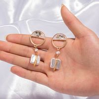 Fashion Inlaid Painting Oil Color Shell Square Pearl Drop Earrings Wholesale main image 4