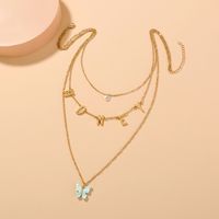 Fashion Ladies Butterfly Letter Pendent Multi-layer Alloy Necklace Collarbone Chain main image 4