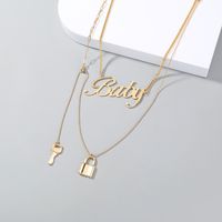 Simple Lock Keys Exaggerated Letters Multi-layered Copper Necklace Accessories main image 3