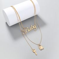 Simple Lock Keys Exaggerated Letters Multi-layered Copper Necklace Accessories main image 4