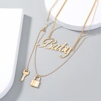 Simple Lock Keys Exaggerated Letters Multi-layered Copper Necklace Accessories main image 5