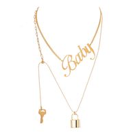 Simple Lock Keys Exaggerated Letters Multi-layered Copper Necklace Accessories main image 6
