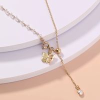 Korean White Crystal Handmade Creative Spring Buckle Imitation Pearl Butterfly Necklace main image 1
