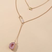 Korean Letter K Multi-layer Fashion Tassel Pink Imitation Natural Stone Pendant Necklace main image 1
