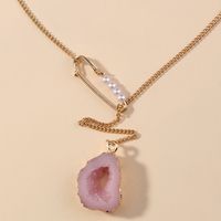 Korean Letter K Multi-layer Fashion Tassel Pink Imitation Natural Stone Pendant Necklace main image 4