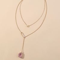 Korean Letter K Multi-layer Fashion Tassel Pink Imitation Natural Stone Pendant Necklace main image 5