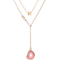 Korean Letter K Multi-layer Fashion Tassel Pink Imitation Natural Stone Pendant Necklace main image 6