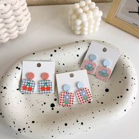 New Acrylic Color Flower Cherry Geometric Square Contrast Color Resin Earrings main image 5