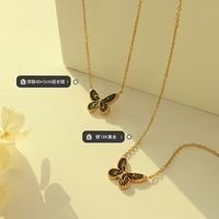 Bohemian Wave Pattern Butterfly Pendant Titanium Steel Gold Plated Necklace main image 3