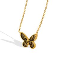 Bohemian Wave Pattern Butterfly Pendant Titanium Steel Gold Plated Necklace main image 6