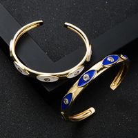 Fashion Copper Gold-plated Micro-set Zircon Drip Oil Devil's Eye Open Bracelet Accessories main image 1