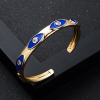 Fashion Copper Gold-plated Micro-set Zircon Drip Oil Devil's Eye Open Bracelet Accessories main image 4