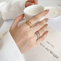 Double Layer Women's Stainless Steel Open Adjustable Chain Ring 14k Gold Plated main image 4