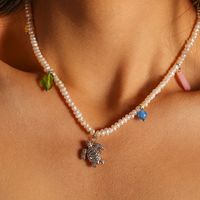 Collar De Aleación Con Colgante De Tortuga De Cristal De Perla De Agua Dulce Natural Para Mujer main image 1