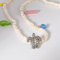 Collar De Aleación Con Colgante De Tortuga De Cristal De Perla De Agua Dulce Natural Para Mujer main image 4