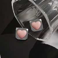 Simple Fashion Square Heart Shaped Contrast Color Copper Earrings Wholesale main image 4