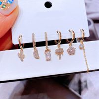 New Fashion Zircon Micro-inlaid Flower Copper Earrings Set Wholesale main image 1