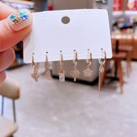 New Fashion Zircon Micro-inlaid Flower Copper Earrings Set Wholesale main image 5