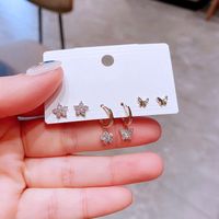 Fashion Inlaid Zircon Flower Butterfly Copper Earrings Three Pairs Wholesale main image 3