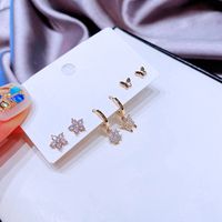 Fashion Inlaid Zircon Flower Butterfly Copper Earrings Three Pairs Wholesale main image 4