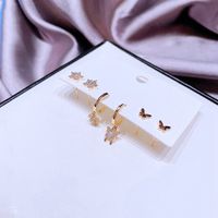 Fashion Inlaid Zircon Flower Butterfly Copper Earrings Three Pairs Wholesale main image 5