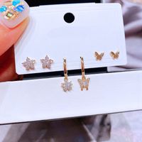 Fashion Inlaid Zircon Flower Butterfly Copper Earrings Three Pairs Wholesale main image 6