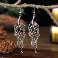 New Long Leaf Simple Women's Colored Diamond Accessories Alloy Earrings main image 4
