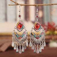 Vintage Multi-layer Hollow Geometric Inlaid Glass Retro Earrings Wholesale main image 3