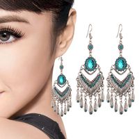 Vintage Multi-layer Hollow Geometric Inlaid Glass Retro Earrings Wholesale main image 4