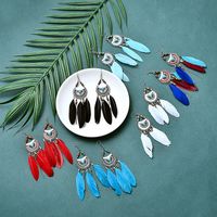 Fashion Fan-shaped Imitation Turquoise Tassel Long Rice Bead Feather Earrings Wholesale main image 5