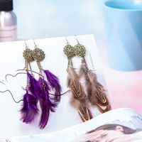Vintage Feather Ethnic Long Tassel Earrings Wholesale main image 5