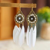 Retro Round Wire Feather Long Tassel Earrings Wholesale main image 1