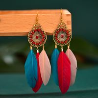 Retro Round Wire Feather Long Tassel Earrings Wholesale main image 4