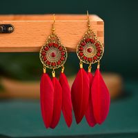 Retro Round Wire Feather Long Tassel Earrings Wholesale main image 5